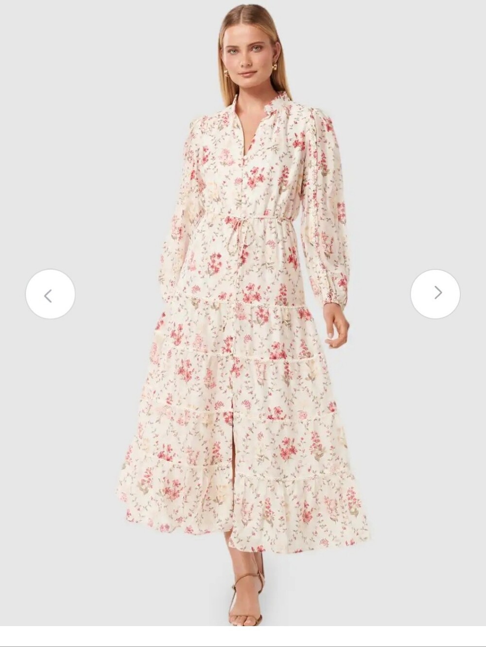 Ever New Floral Tiered Maxi Dress - Cream with Pink Print